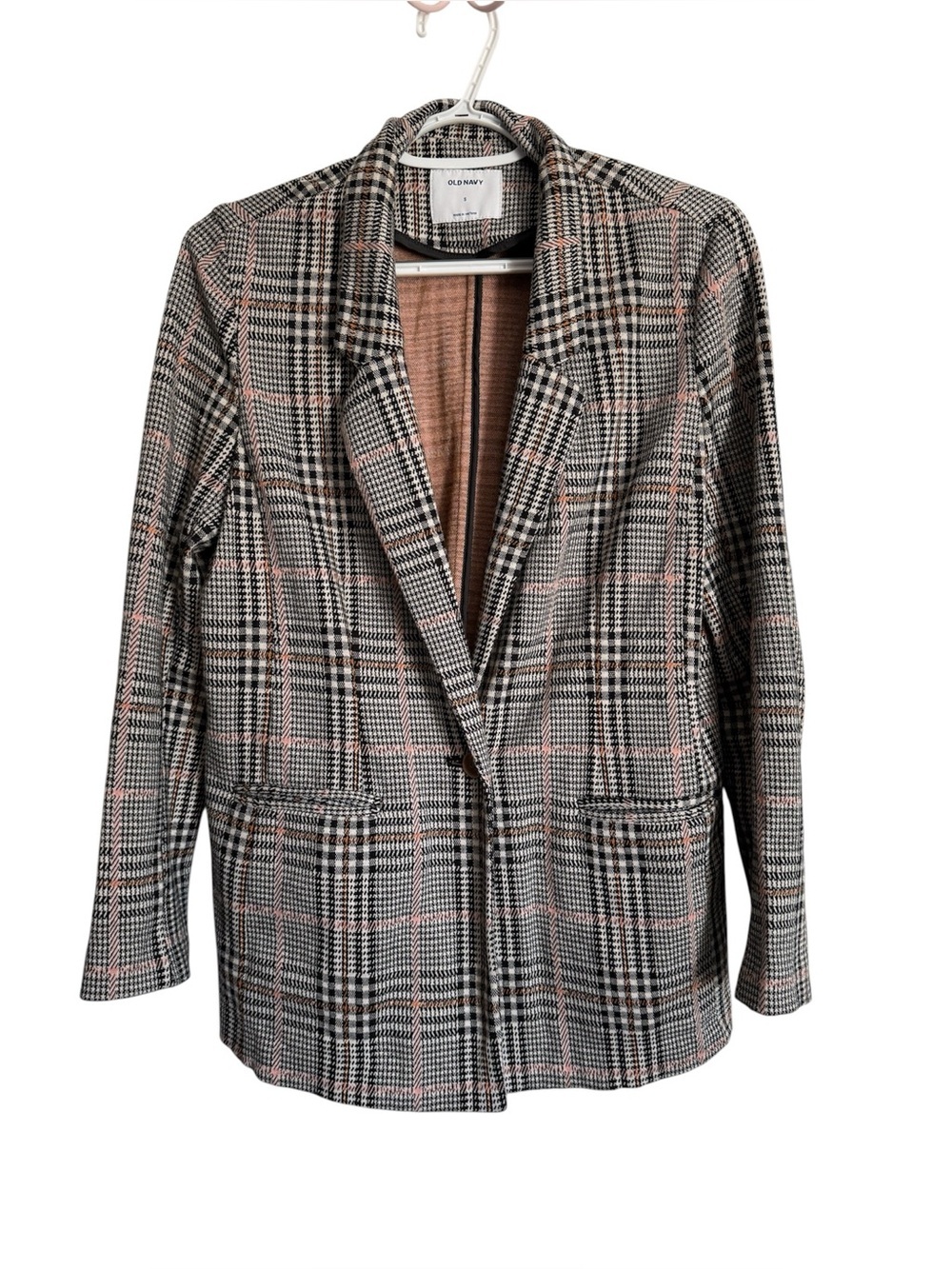 Old Navy Plaid Blazer Jacket in Black, Gray & Pink